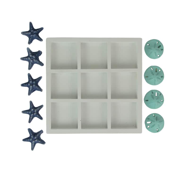 Blue Sand Dollar And Starfish Tic-Tac-Toe Game Beach-Themed Accent - 0.75 X 7.25 X 7.25 inches