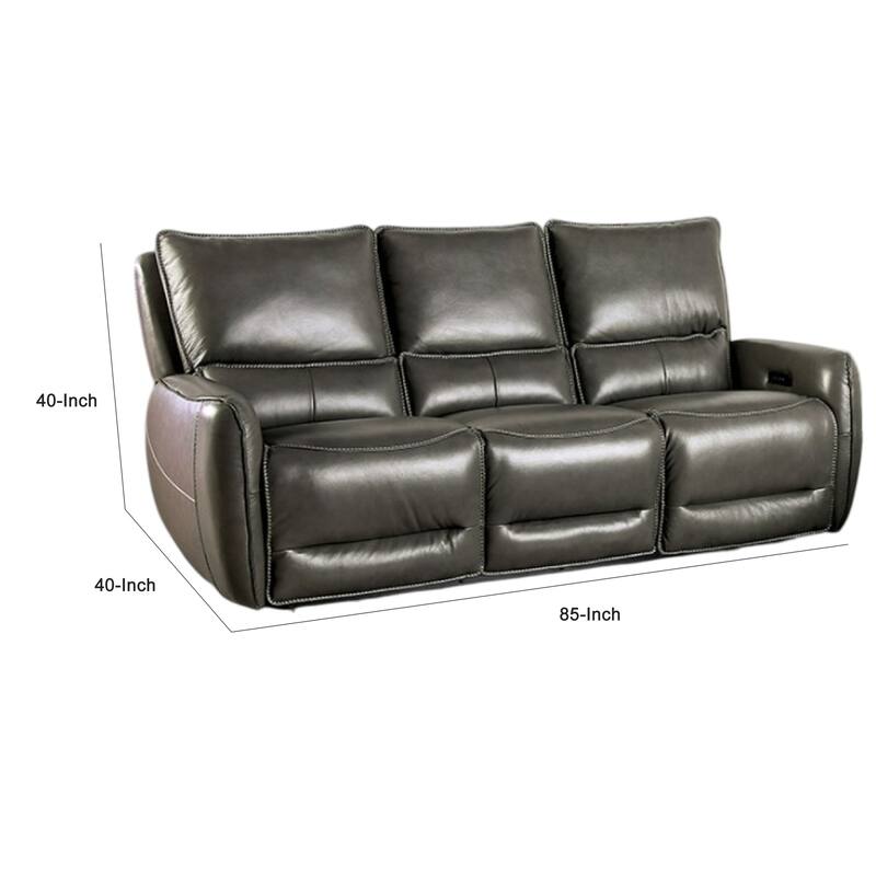 Pono Power Reclining Sofa, Gray Top Grain Leather, 85 Inch, Zero Gravity
