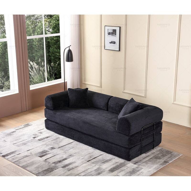 Convertible Sleeper Sofa Bed, Corduroy 3-Seat Fold-Out Couch with Pillow