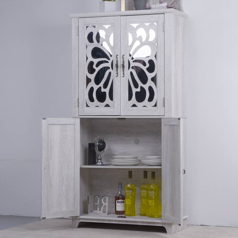 Display sideboard buffet with 4 Acrylic Mirrored doors, Adjustable Shelves storage Cabinet for Kitchen, Living Room