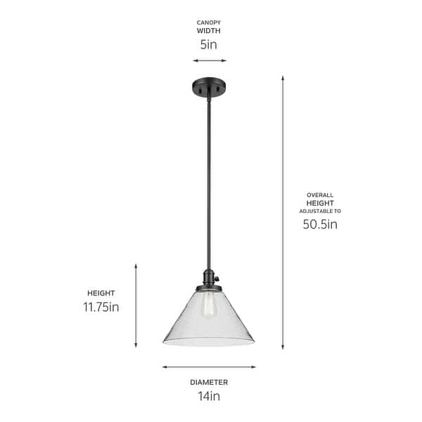 dimension image slide 9 of 16, Kichler Lighting Avery 1-Light Pendant Light with Seeded Glass