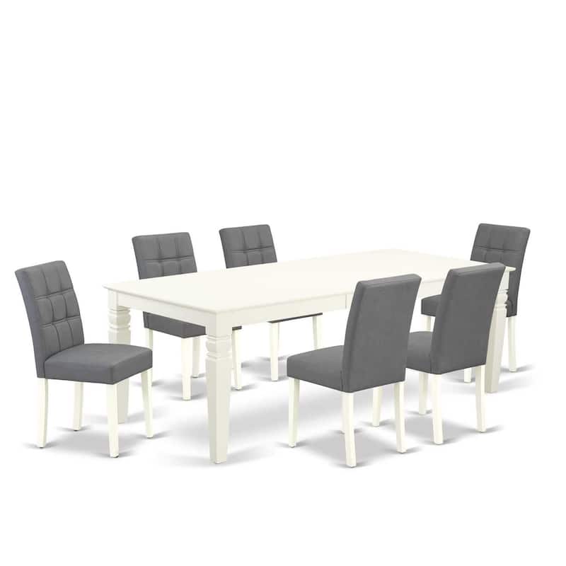 7 Piece Dinette Set - Rectangle Dining Table with 6 Chairs - Linen White Kitchen Set