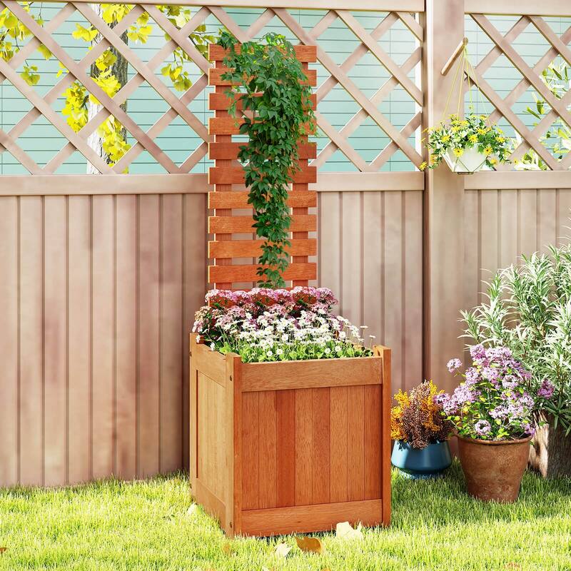 Costway 1/2 PCS Wooden Raised Garden Bed Elevated Patio Yard Planter