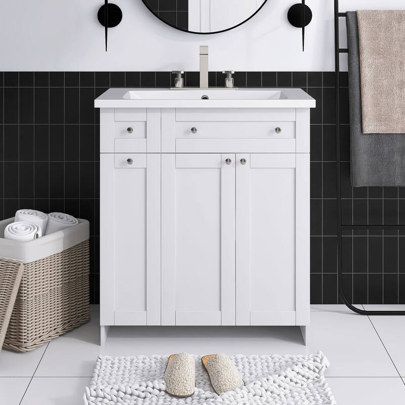 30 Inch MDF Freestanding Bathroom Vanity Set in White/ Grey/ Blue