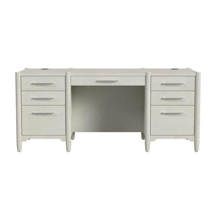 Modern Wood Double Pedestal Executive Desk, Writing Table, Office Storage, Fully Assembled, White