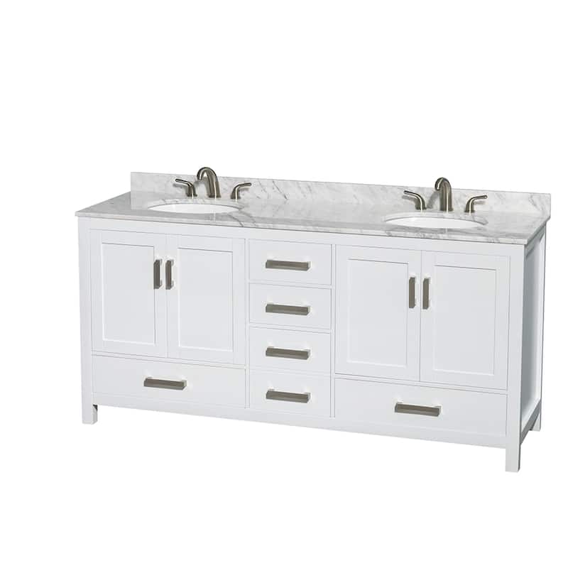 Wyndham Collection WCS141472DUNOMXX Sheffield 72" Free Standing Double - White / White Carrara Marble Top / Brushed Chrome - Painted
