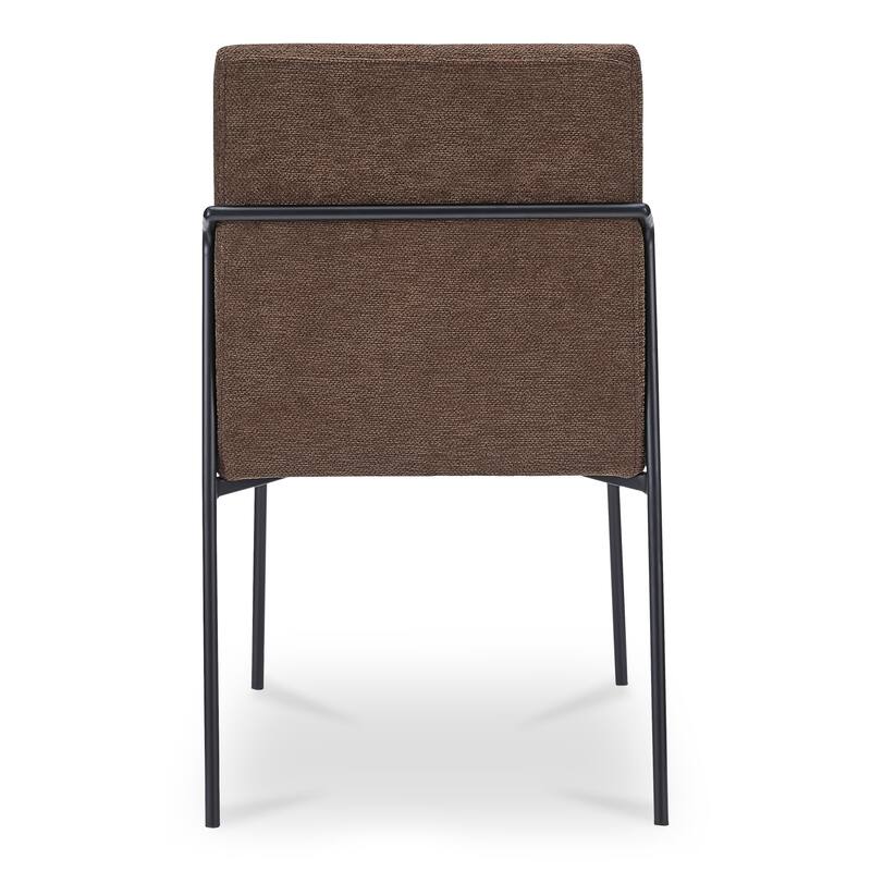 NADAAL STUDIOS Soryn Dining Chair, Curved Metal Frame, Foam Cushioned Seat and Back, Dark Brown Upholstery - Set of 2