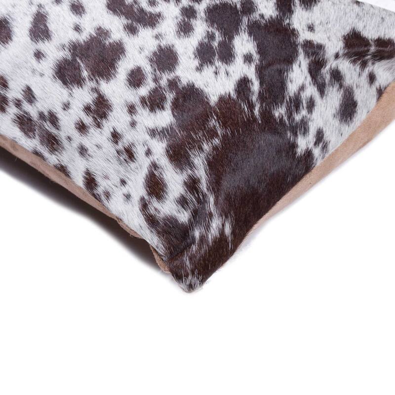 HomeRoots 12" X 20" Chocolate And White Abstract Spots Cowhide Throw Pillow