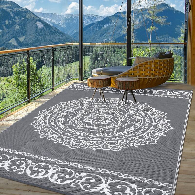 Outdoor Rug Reversible Patio Rug Plastic Straw Rug Waterproof Lightweight Rug