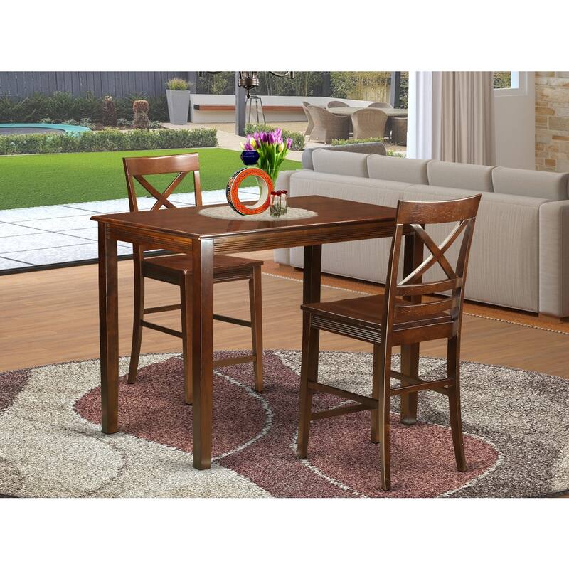 HomeStock 3-Piece Mahogany Finish Solid Wood Top Counter Height Dining Table Set