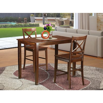 HomeStock 3-Piece Mahogany Finish Solid Wood Top Counter Height Dining Table Set