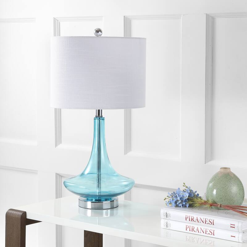 Ames 25.5" Glass Teardrop LED Table Lamp, Mercury Silver/Chrome (Set of 2) by JONATHAN Y