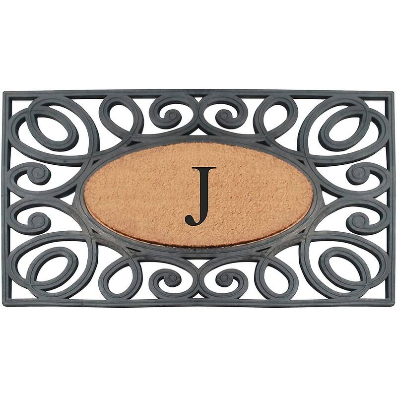 A1HC Rubber and Coir Elegant Circles, Monogrammed Double Door Doormat, Black/Beige - 23"X38" - J