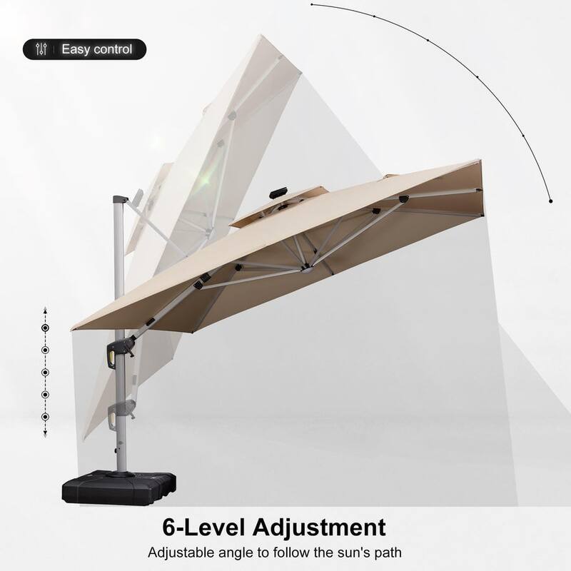 PURPLE LEAF 11 ft Double Top Solar Powered LED Square Patio Cantilever Umbrella with Base