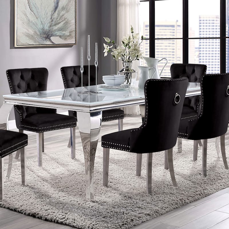 Furniture of America Pizo Glam 79-inch Chrome Leg Glass Top Dining Table