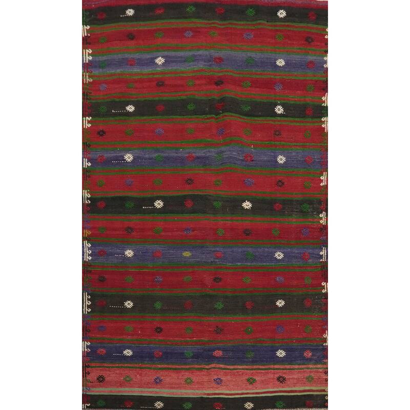 Hand Woven Oriental 100% Wool Carpet Southwestern Tribal Red Kilim Area Rug - 7' 11'' X 4' 11''