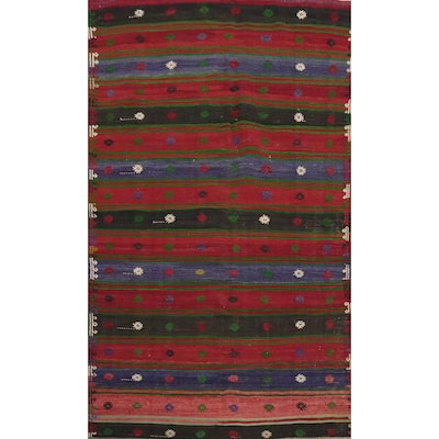 Hand Woven Oriental 100% Wool Carpet Southwestern Tribal Red Kilim Area Rug - 7' 11'' X 4' 11''