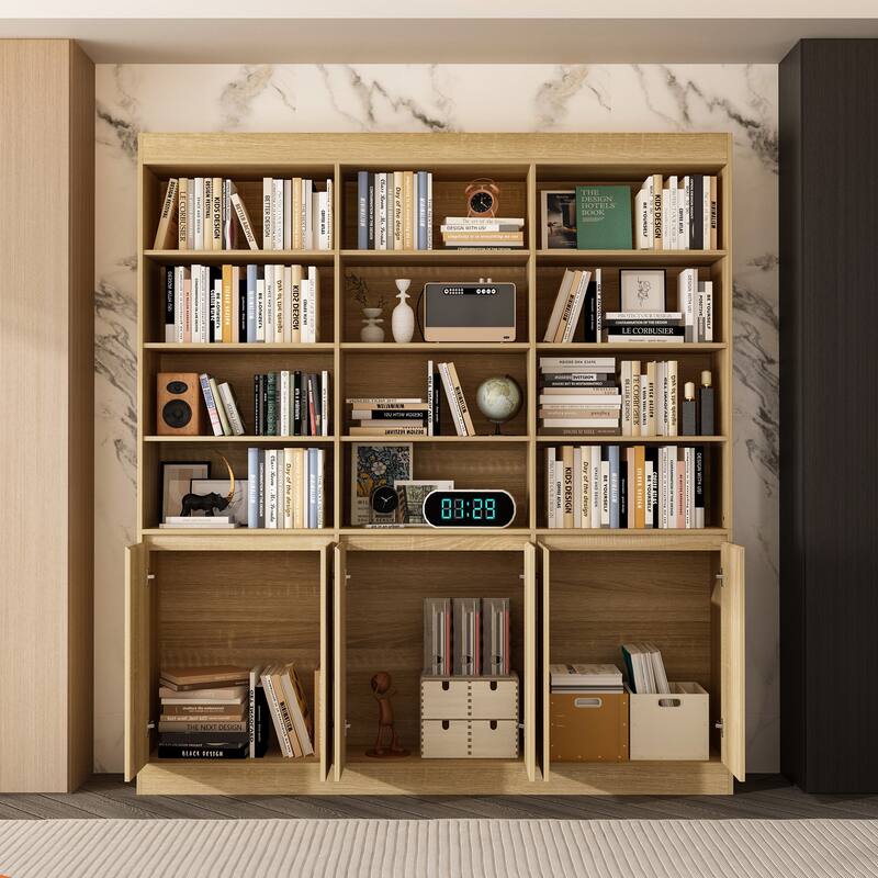 Pantry Large White Storage Cabinet 5-Door Bottom Cabinets & Open Display Shelving for Kitchen or Living Room