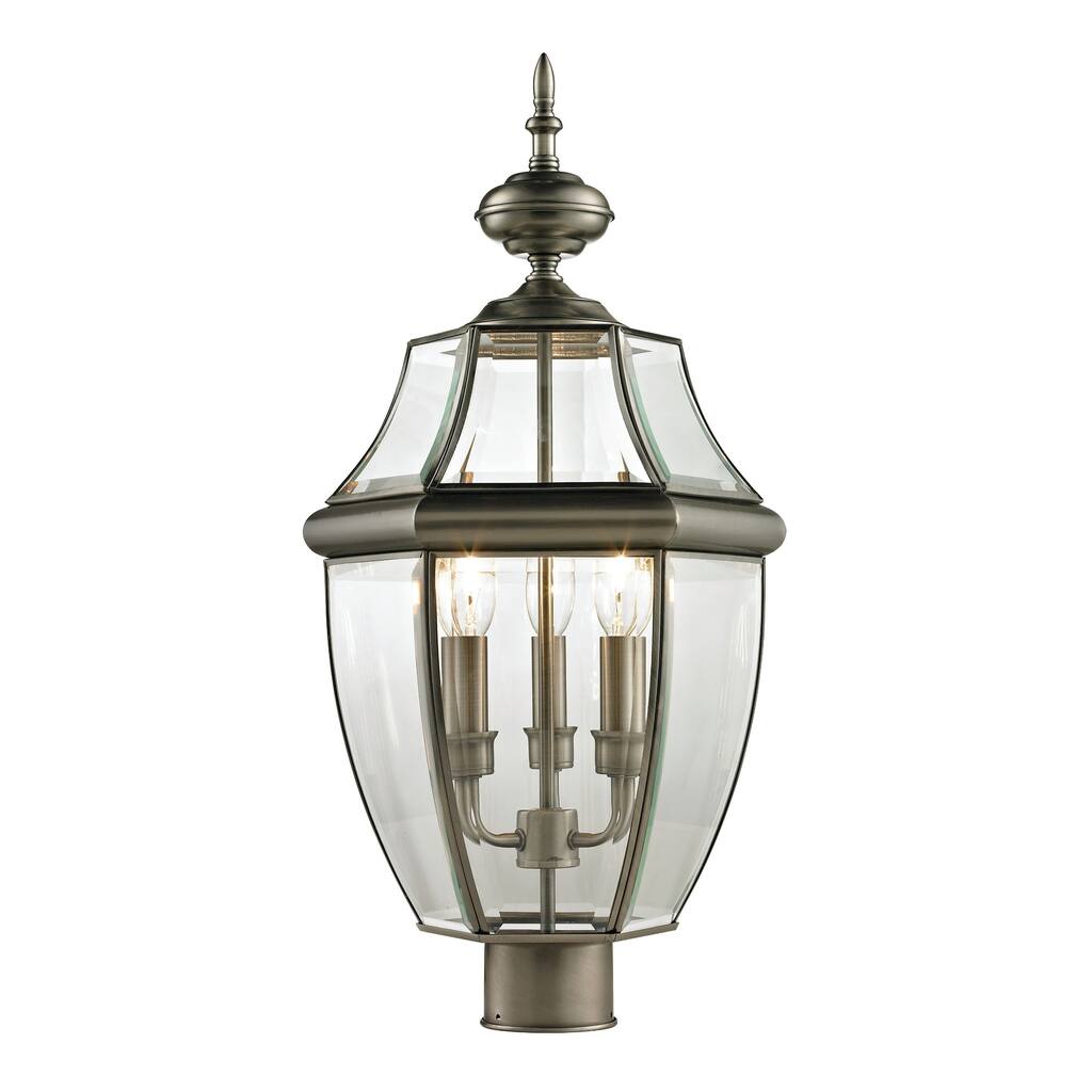3-Light Round Cage Outdoor Post Light - 23" - Antique Nickel Finish
