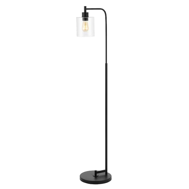 Kathryn Modern 60" Iron/Seeded Glass Farmhouse Industrial LED Floor Lamp, Black by JONATHAN Y - 1 Bulb