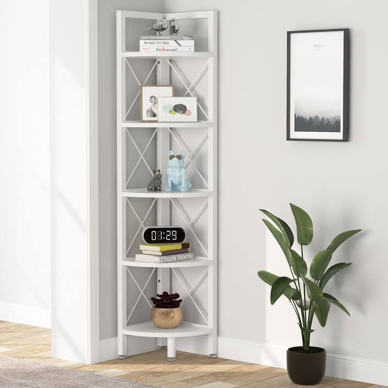 5 Tier Corner Shelves, Rustic Corner Bookshelf Small Bookcase Plant Stand for Living Room