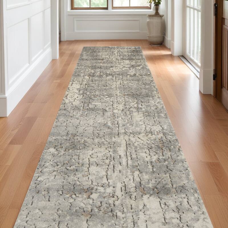Power Loomed Abstract Modern Durable Area Rug - 120' X '26' X '0.32 - 120' X '26' X '0.32 - Cream/Onyx - Runner