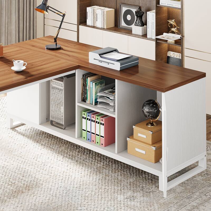 Executive Desk and File Storage Cabinet Set, L-Shaped Computer Desk for Home Office