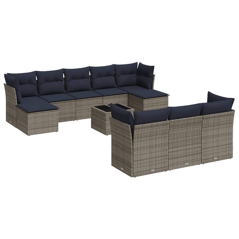 vidaXL 10/11 Piece Patio Sofa Set with Cushions Black/Brown/Gray Poly Rattan - 21.7 x 24.4 x 27.2