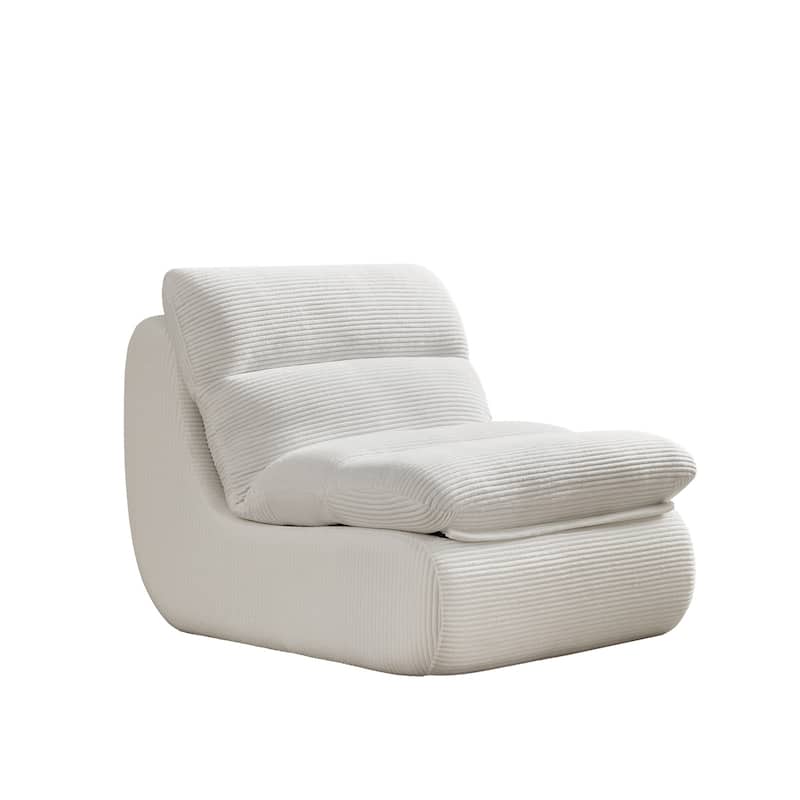 White Corduroy Lounge Chair with Ottoman and High-Density Foam Seat - 31.89" x 39.72" x 29.53"