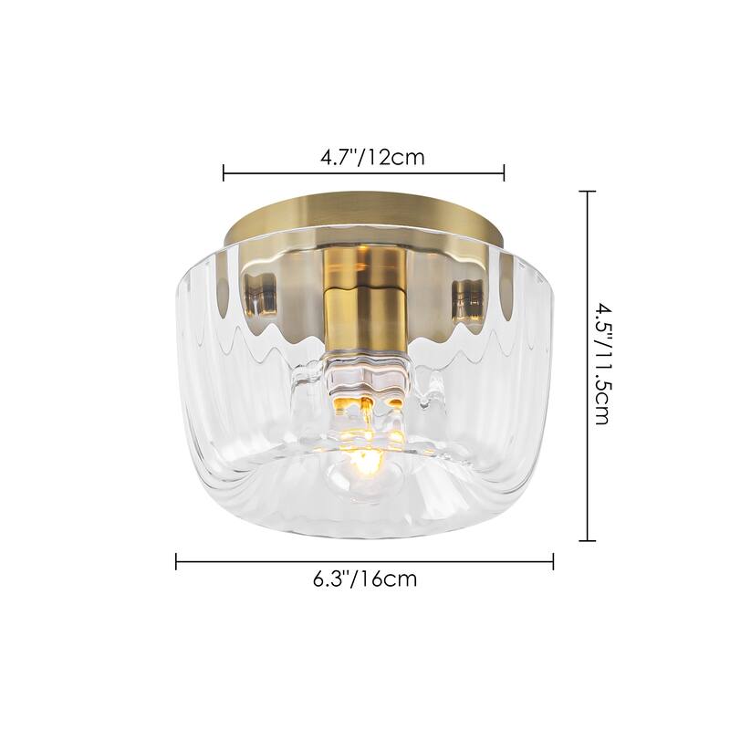 1-Light 6.3" Modern Glam Dome Clear Striped Glass Shade Flush Mount Ceiling Light/Wall Sconce for Hallways, Porch, Bedroom