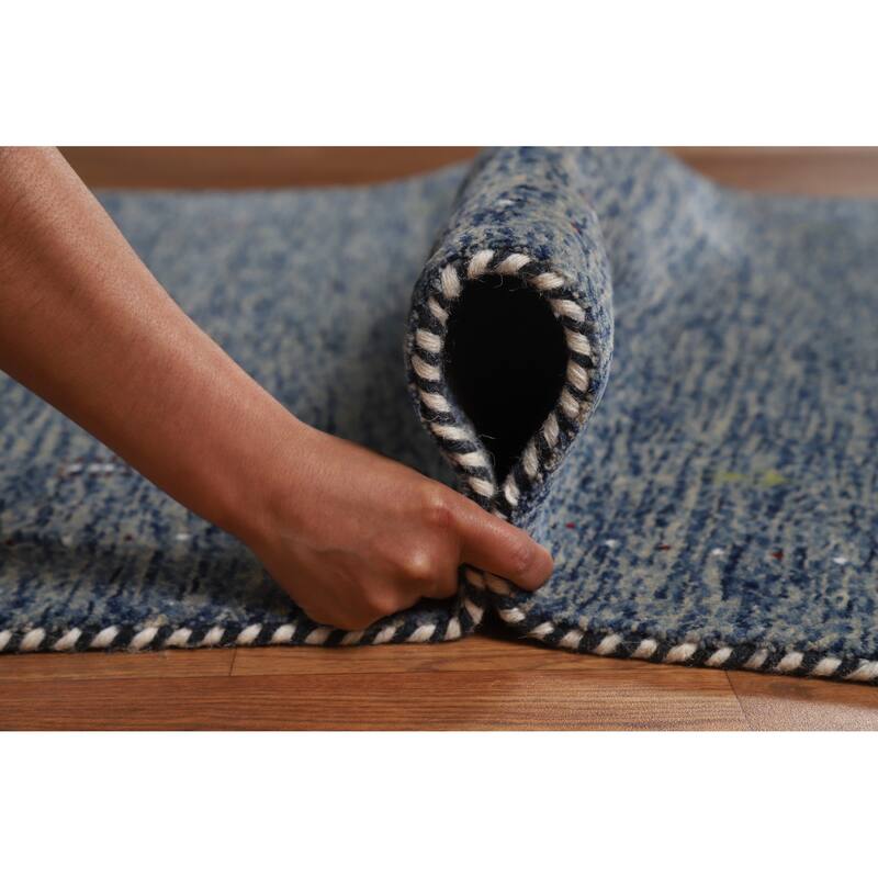 Hand Knotted Oriental 100% Wool Carpet Tribal Stripe Navy Blue & Blues Gabbeh Area Rug - 5' 10'' X 4' 0''
