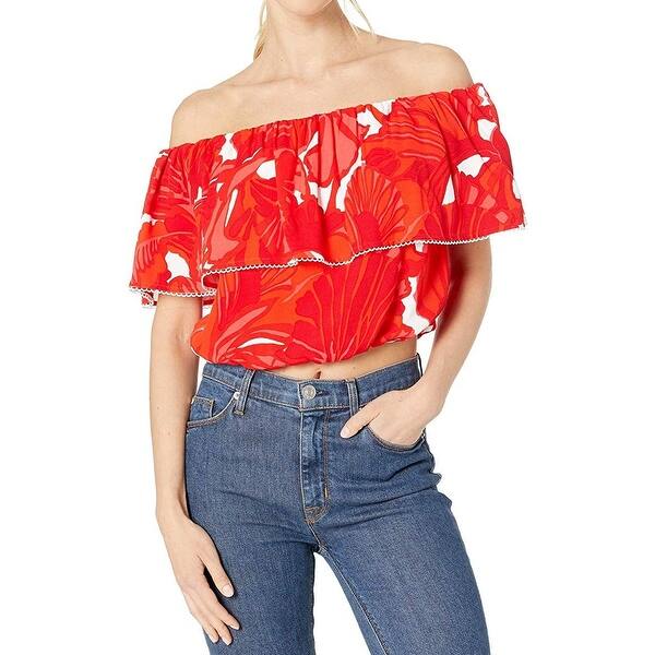 Shop Trina Turk Womens Terrace Crop Top Red Size Xs Floral Popover