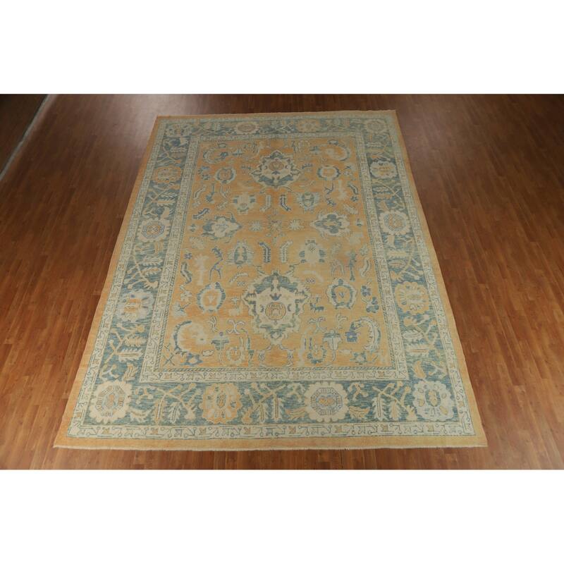 Hand Knotted Oriental 100% Wool Carpet Transitional All-Over Oranges & Rust Oushak Area Rug - 14' 0'' X 10' 5''