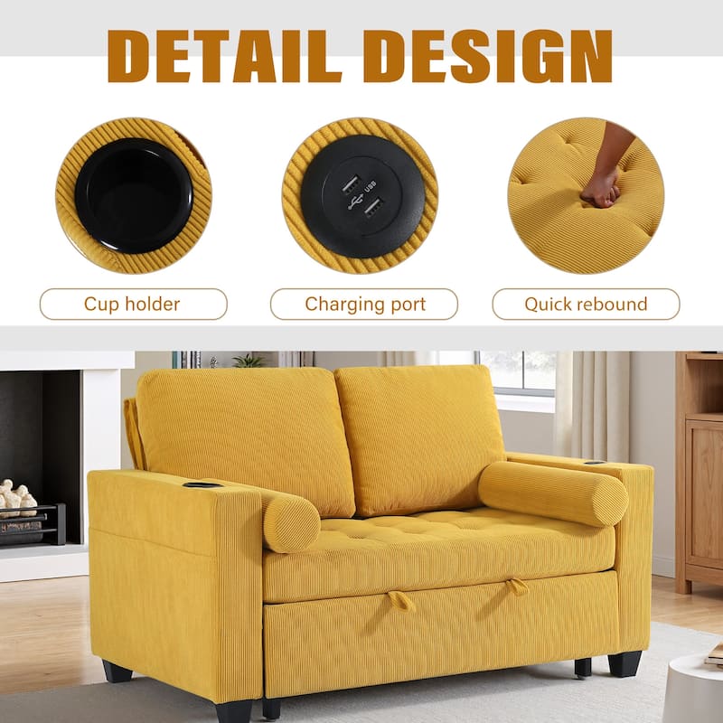 Corduroy Pull-Out Chair Bed Adjustable Recline Convertible Sleeper Sofa