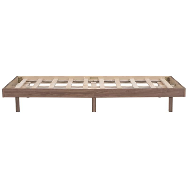 Brown Modern Twin Floating Bed Frame in Washed Particle Board, High-Quality, No Box Spring Needed