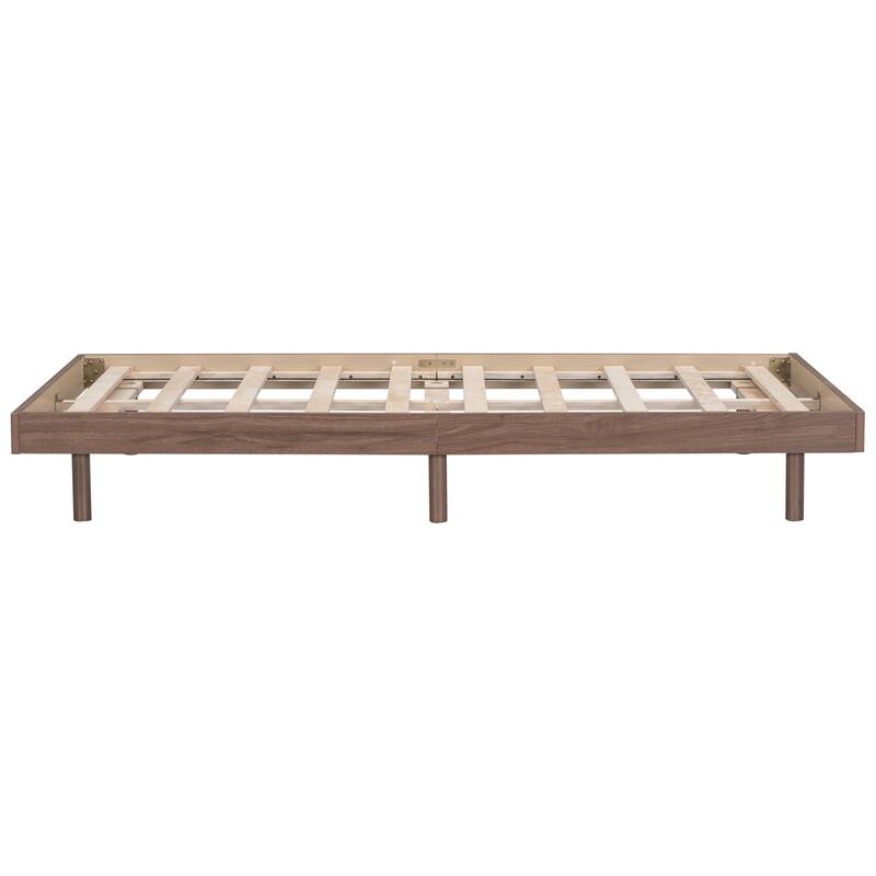 Brown Twin Floating Platform Bed Frame in Particle Board with Rubberwood Legs