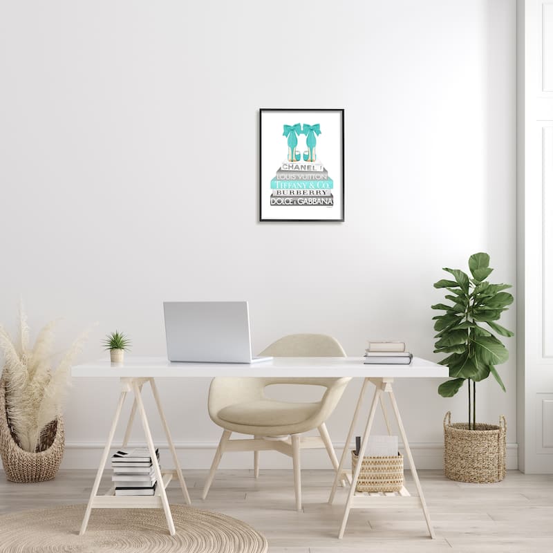 Stupell Turquoise Designer Heels on Modern Glam Bookstack Framed Wall Art - Blue