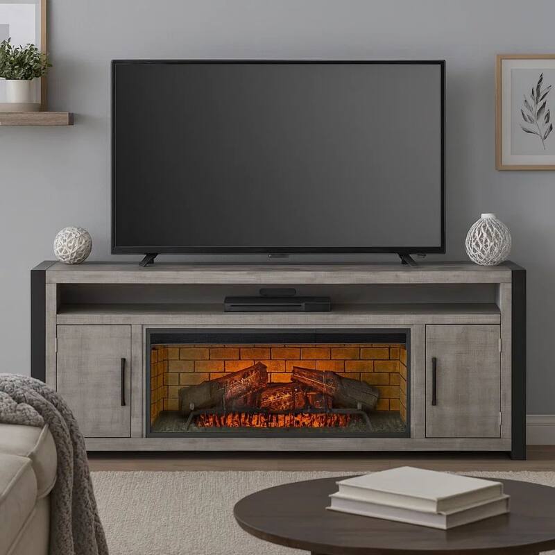 Zeka TV Console with Electric Fireplace Insert Space, Soundbar Shelf, Gray