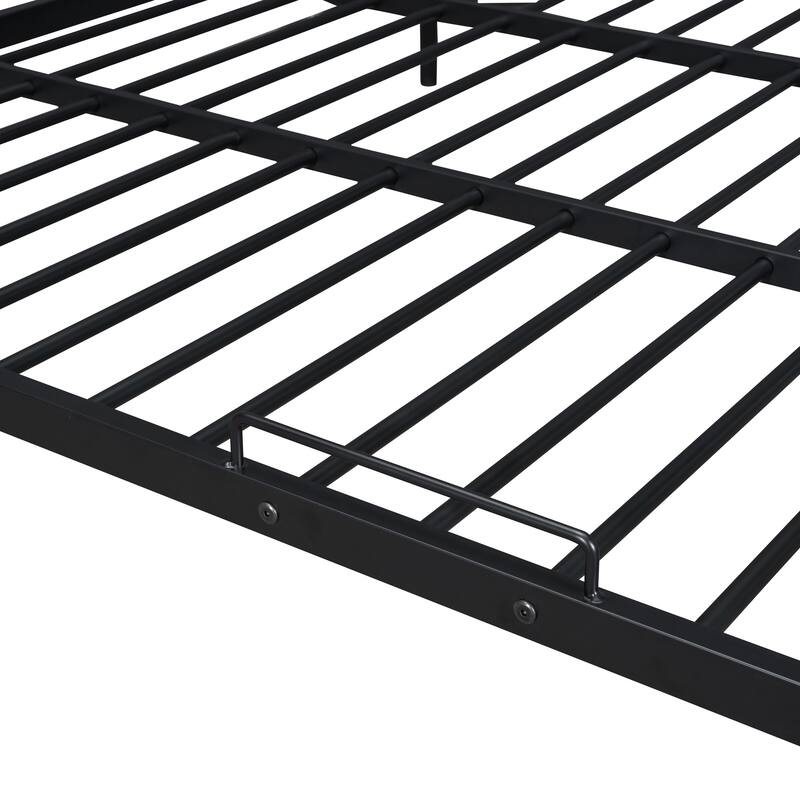 Full XL Over Black Queen Bunk Bed Heavy-Duty Metal Bunk Bed with Ladder & High Guardrail, Convertible into Two Beds