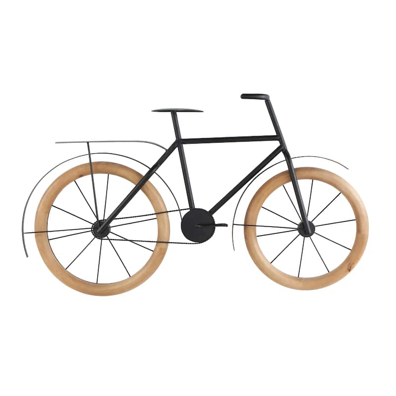 Metal Bike Home Wall Decor with Brown Wooden Wheels - Black - Roche River Decor - Black