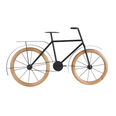 Metal Bike Home Wall Decor with Brown Wooden Wheels - Black - Roche River Decor