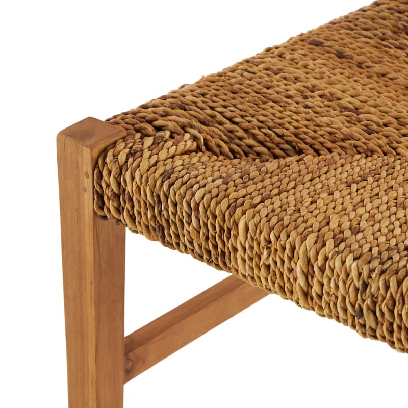 Light Brown Teak Wood Handmade Living Room Accent Chair with Woven Banana Leaf Seat (Set of 2)