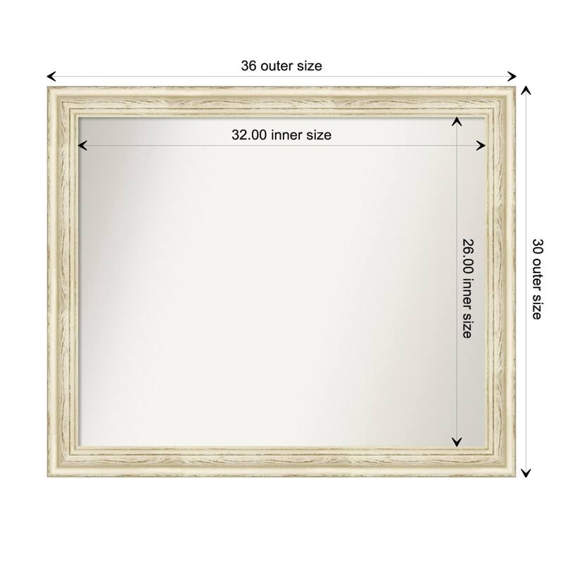 Country White Wash Framed Non-Beveled Custom Wall Mirror, Bathroom Vanity Mirror - Outer Size: 36.5 x 30.5