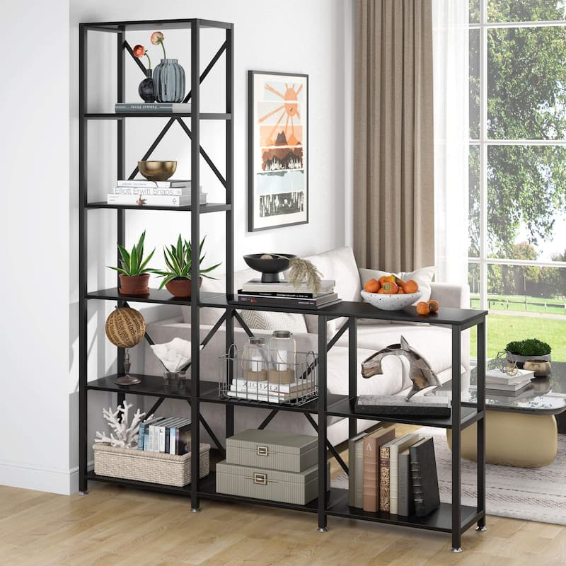 L Shape Bookshelf 9 Shelf Ladder Corner Etagere Bookcase Display Rack for Living Room Bedroom