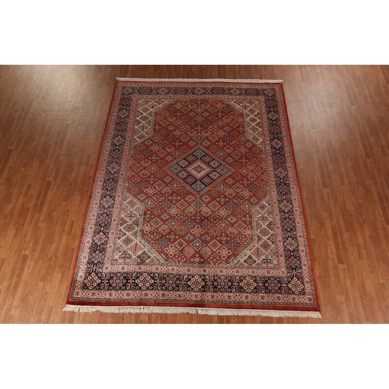 Orange Geometric Meymeh Indian Area Rug Hand-Knotted Wool Carpet - 8'8"x 11'4"