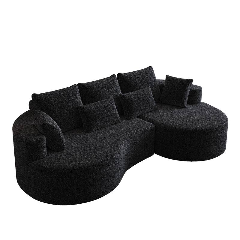 Oversized Chenille Upholstered Boneless Sofa, L-Shaped Curved Sectional Sofa, Deep Seat Cloud Couch with 7 Pillows