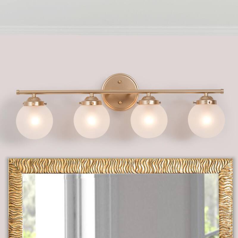 Bela Modern 4-Light Gold Bathroom Vanity Light Frosted Glass Wall Sconce - Satin Gold/Frosted Glass