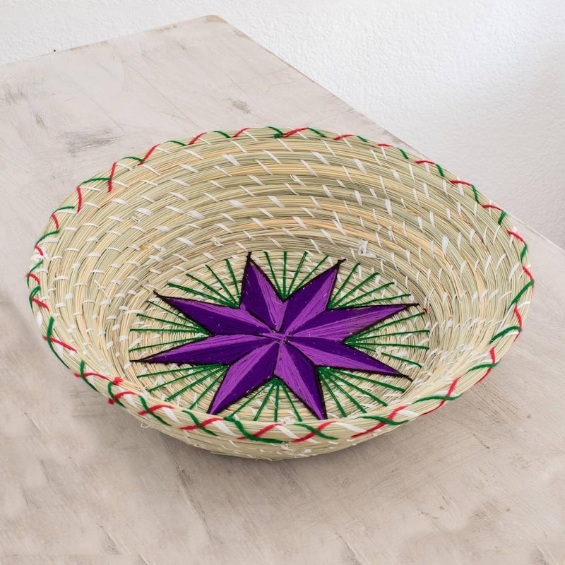 Novica Handmade Artisanal Star In Purple Natural Fiber Decorative Basket