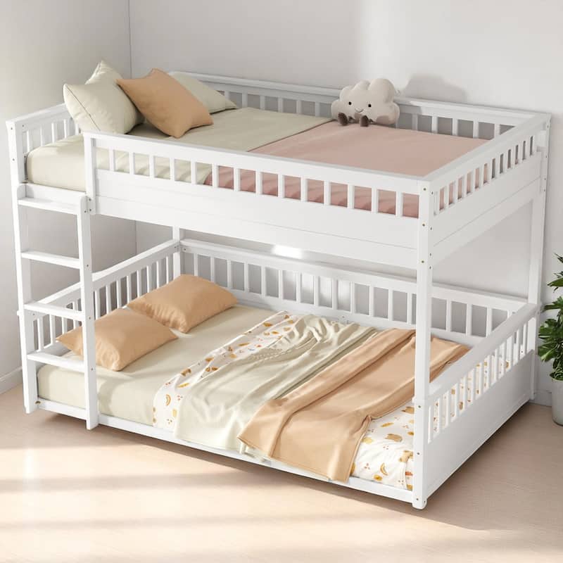 Convertible Twin XL Over Queen Size Bunk Bed with Safety Rails, Ladder and Wood Slats, No Box Spring Needed