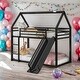 preview thumbnail 12 of 18, Twin over Twin House Bunk Bed with Ladder and Slide, Metal Twin Size Bunk Bed Frame, Easy Assembly,Convertible Ladder,Black